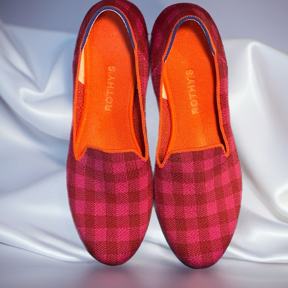 Rothy's Red and Orange Checkered Flats